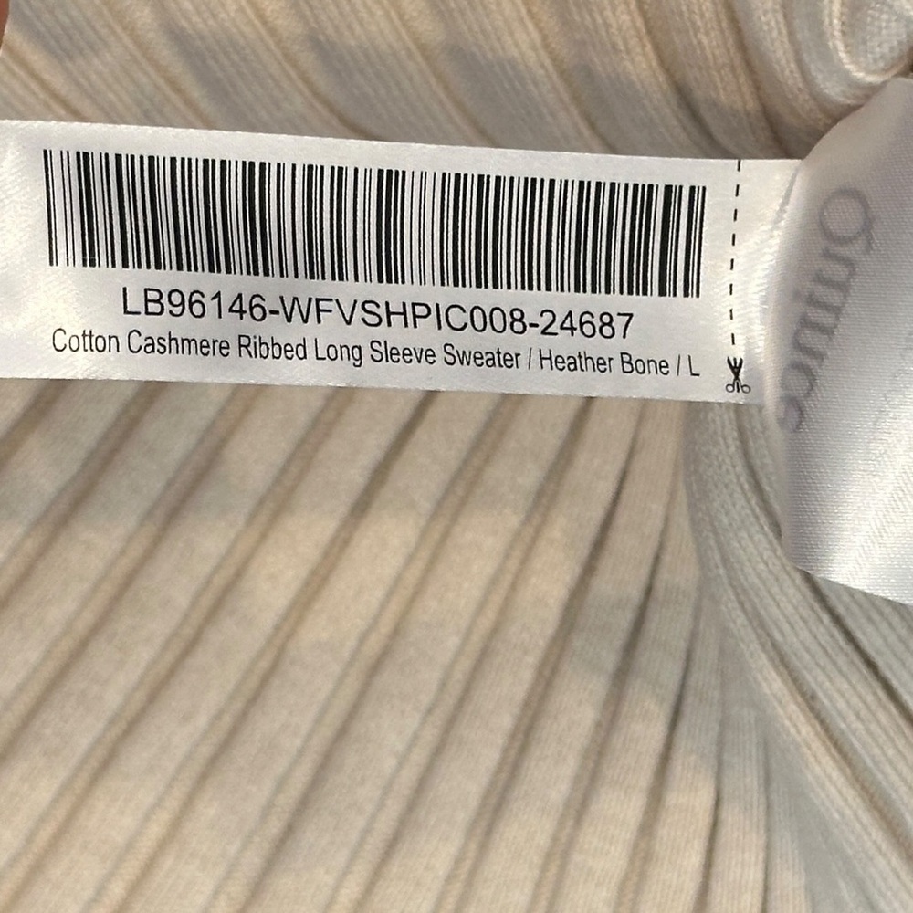Quince Cotton Cashmere Ribbed Long Sleeve Sweater Heather Bone Cream Women Large - Picture 6 of 7
